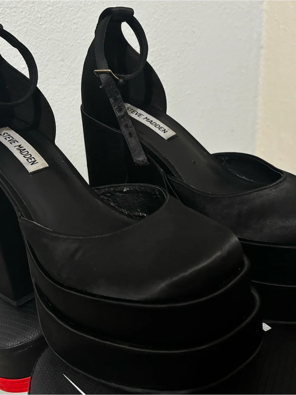 Steve Madden Charlize Black Platform Ankle-Strap Platforms